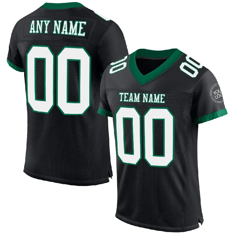 Football Jersey With Temperature Control-Custom Black White-Kelly Green Mesh Authentic Football Jersey