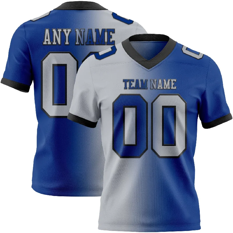 Football Jersey With Tribal Designs-Custom Royal Gray-Black Mesh Authentic Gradient Fashion Football Jersey