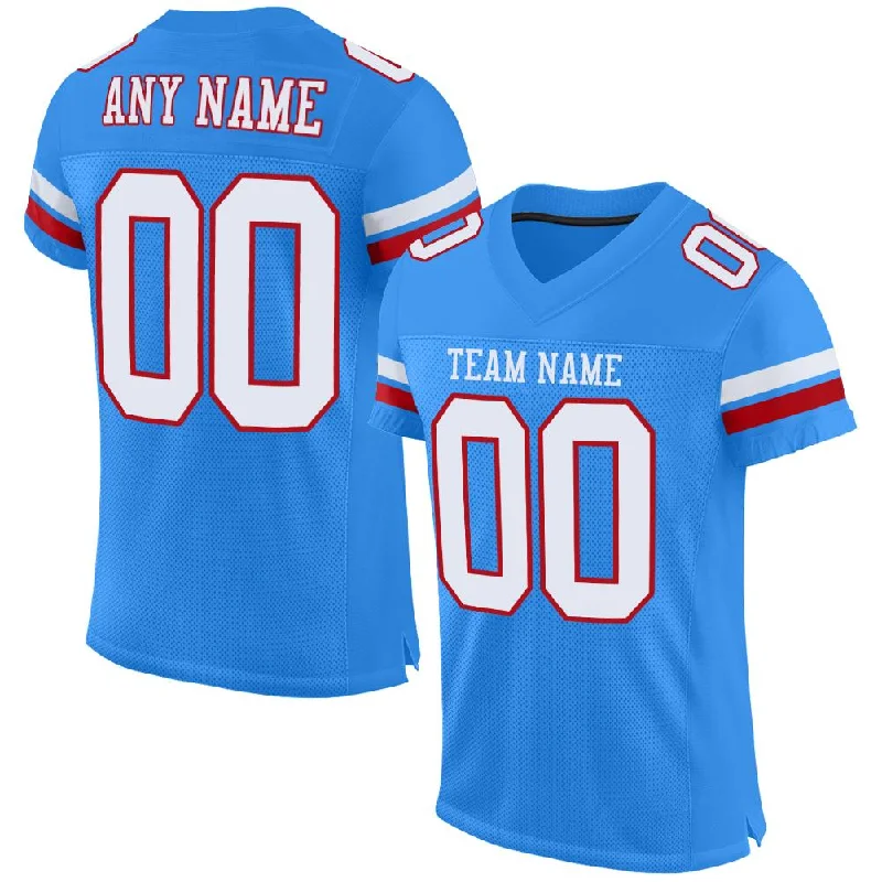 Football Jersey With High-End Materials-Custom Powder Blue White-Red Mesh Authentic Football Jersey