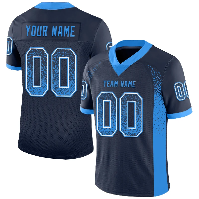 Football Jersey With Black And White-Custom Navy Powder Blue-White Mesh Drift Fashion Football Jersey