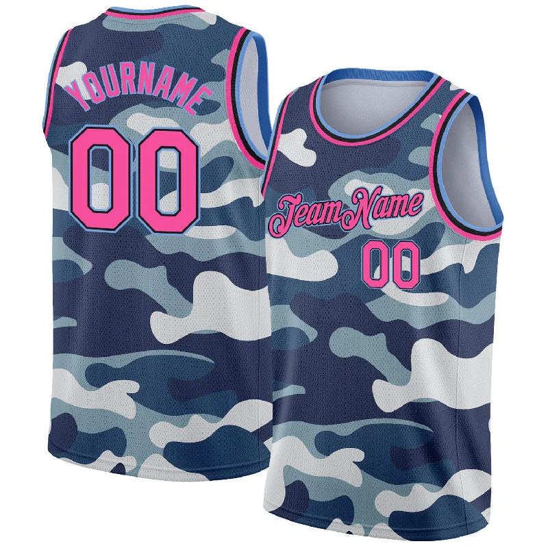 Basketball Jersey With Compression Layer-Custom Camo Pink Black-Light Blue 3D Authentic Salute To Service Basketball Jersey