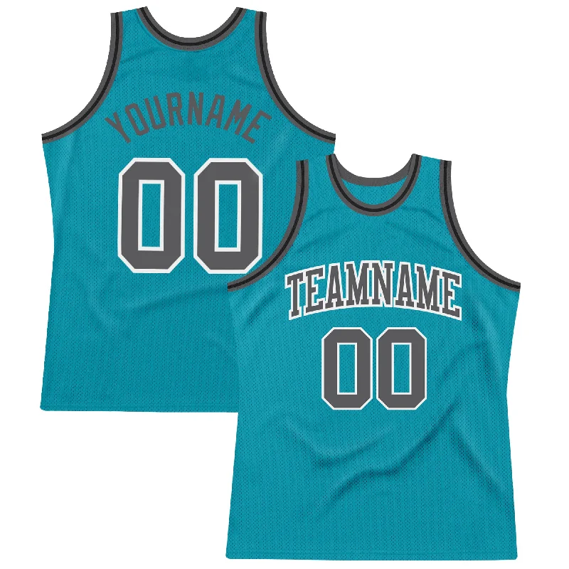 Basketball Jersey With Recycled Polyester-Custom Teal Steel Gray-Black Authentic Throwback Basketball Jersey