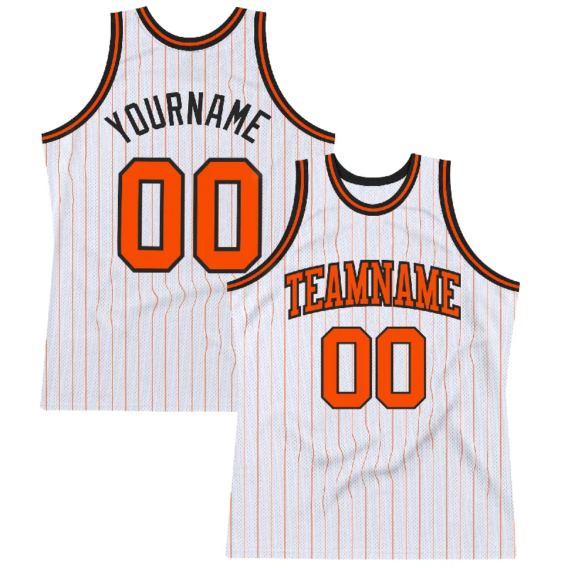 Basketball Jersey With Classic Fit-Custom White Orange Pinstripe Orange-Black Authentic Basketball Jersey