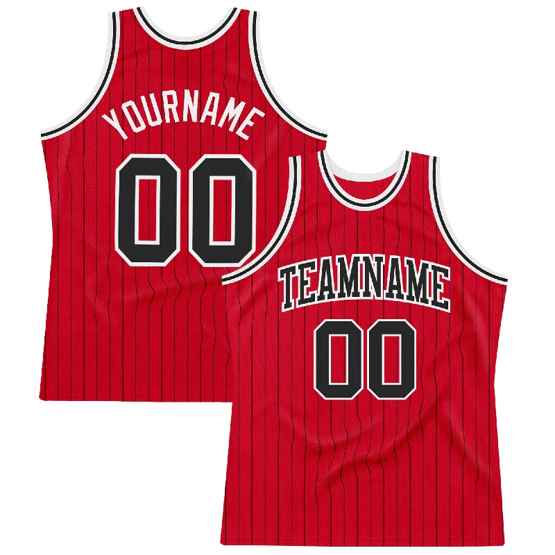 Basketball Jersey With Urban Fashion Appeal-Custom Red Black Pinstripe Black-White Authentic Basketball Jersey