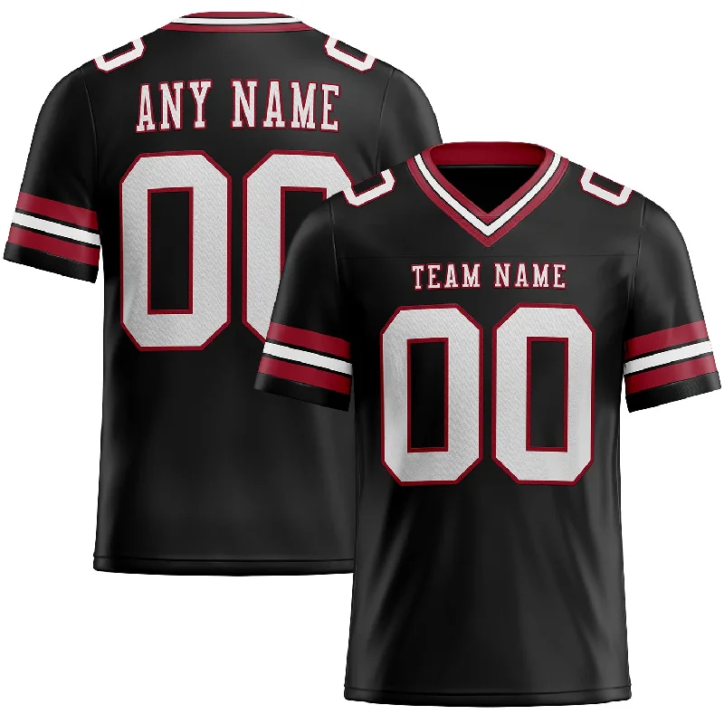 Football Jersey With Laser-Cut Perforations-Custom Black White-Cardinal Mesh Authentic Football Jersey