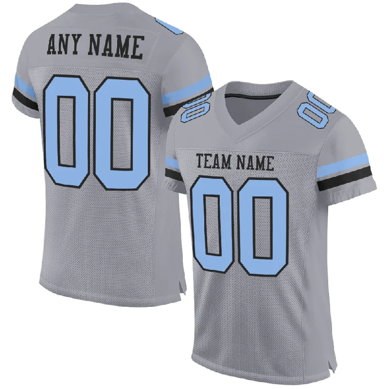 Football Jersey With Black And White-Custom Gray Light Blue-Black Mesh Authentic Football Jersey