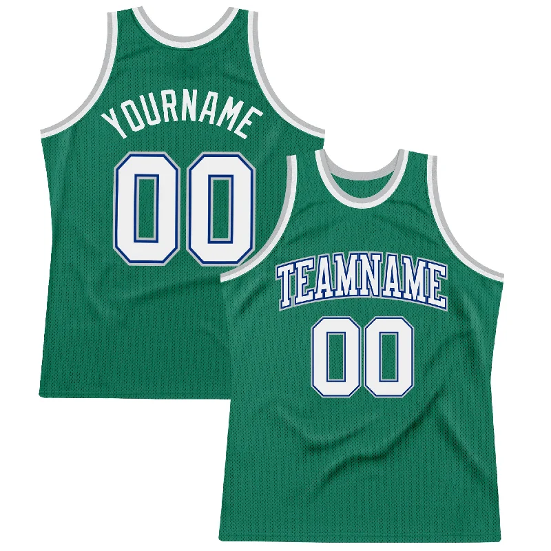 Basketball Jersey For Toddlers-Custom Kelly Green White Royal-Gray Authentic Throwback Basketball Jersey