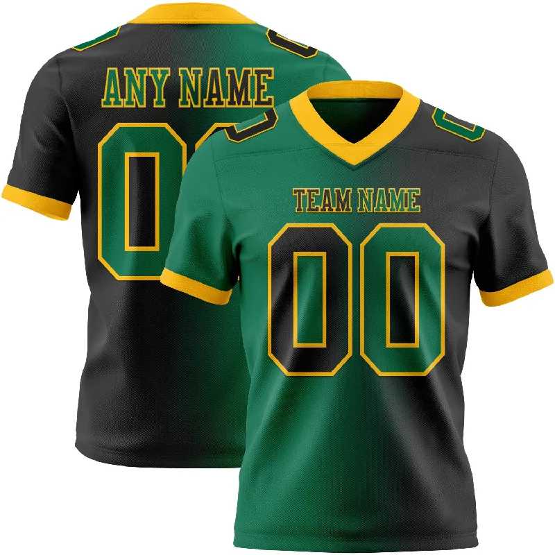 Football Jersey With Bold Lettering-Custom Black Kelly Green-Gold Mesh Authentic Gradient Fashion Football Jersey