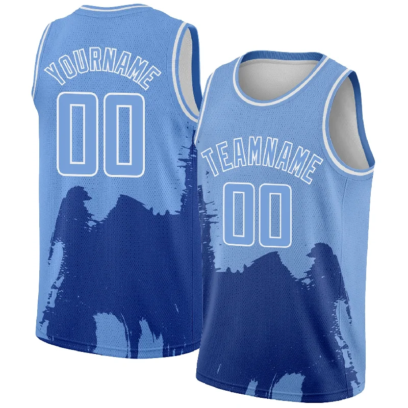 Basketball Jersey With Metallic Foil Details-Custom Light Blue White 3D Pattern Design Abstract Grunge Halftone Art Authentic Basketball Jersey