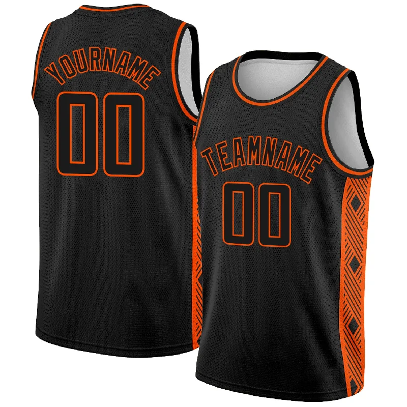 Basketball Jersey With Matching Shorts-Custom Black Orange Side Panel Abstract Lines Authentic City Edition Basketball Jersey