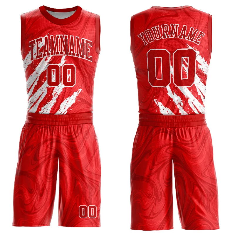 Basketball Jersey With Stretchable Fabric-Custom Red White Round Neck Sublimation Basketball Suit Jersey