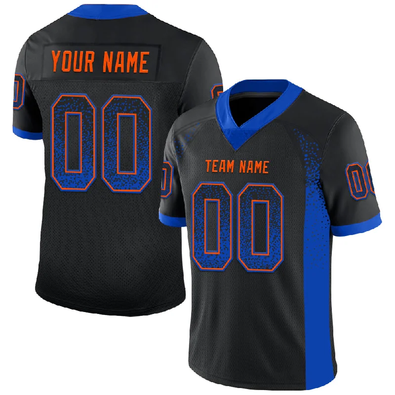 Football Jersey With Iconic Number-Custom Black Thunder Blue-Orange Mesh Drift Fashion Football Jersey