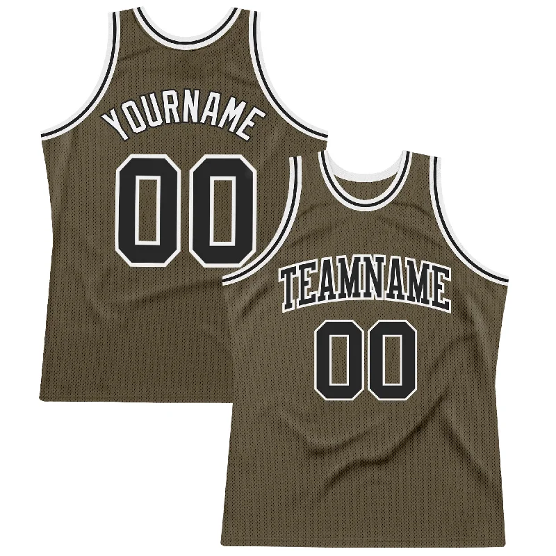 Basketball Jersey With Patches-Custom Olive Black-White Authentic Throwback Salute To Service Basketball Jersey