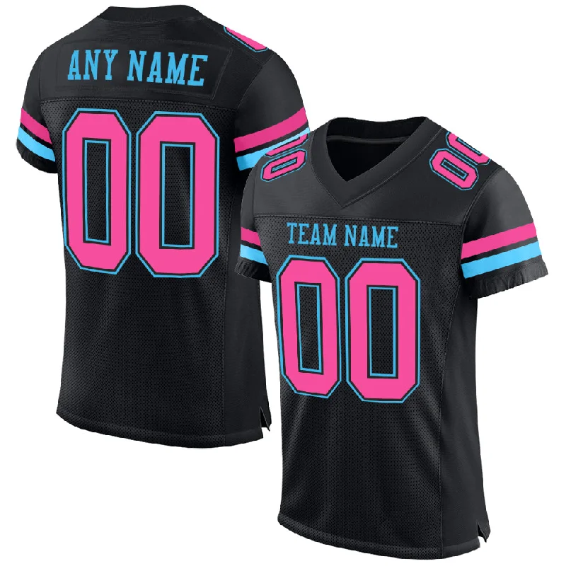 Football Jersey With Breathable Fabric-Custom Black Pink-Sky Blue Mesh Authentic Football Jersey