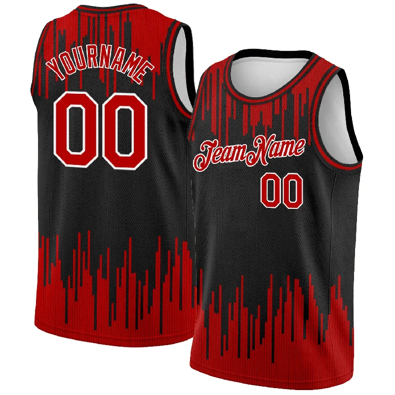 Basketball Jersey With Extra Ventilation-Custom Black Red-White Abstract Vertical Lines Authentic City Edition Basketball Jersey