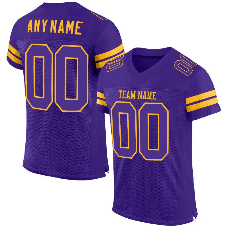 Football Jersey With Designer Collaboration-Custom Purple Purple-Gold Mesh Authentic Football Jersey