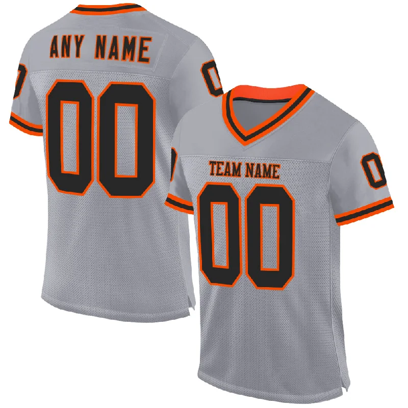 Football Jersey With Tear-Resistant Fabric-Custom Gray Black-Orange Mesh Authentic Throwback Football Jersey