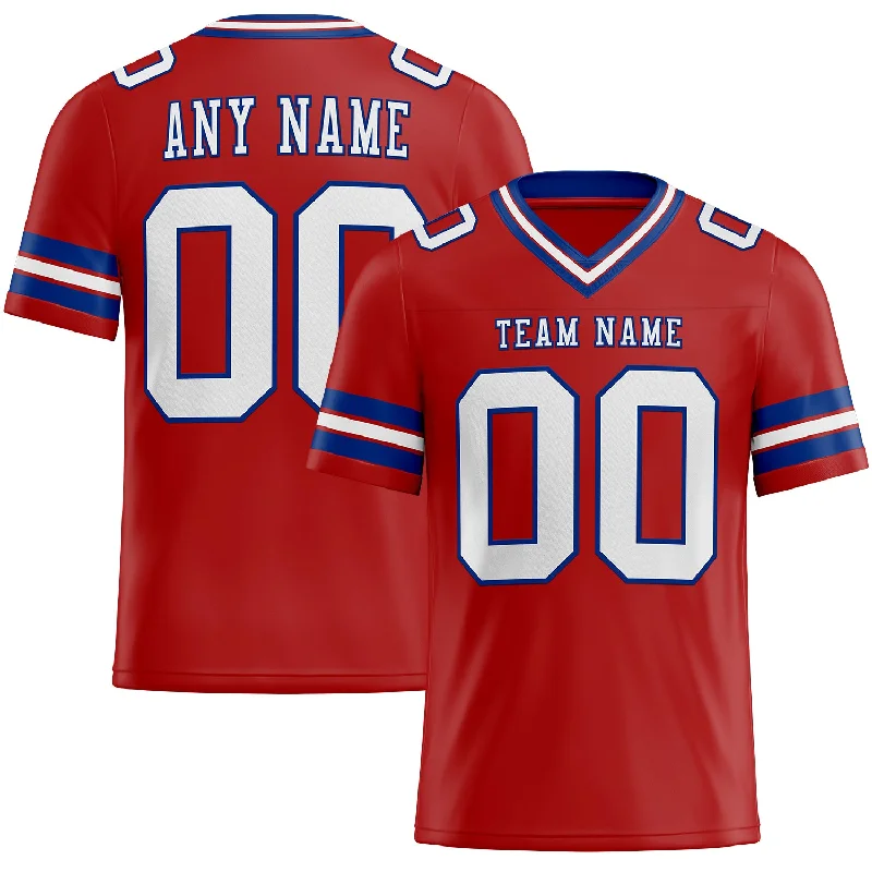 Football Jersey With Short Sleeves-Custom Red White-Royal Mesh Authentic Football Jersey