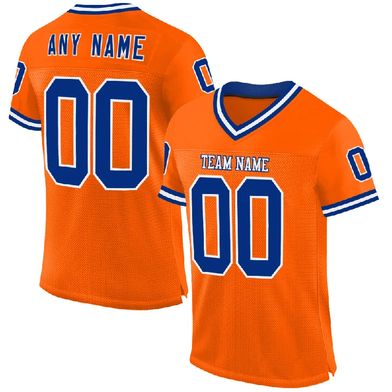 Football Jersey For Women-Custom Orange Royal-White Mesh Authentic Throwback Football Jersey