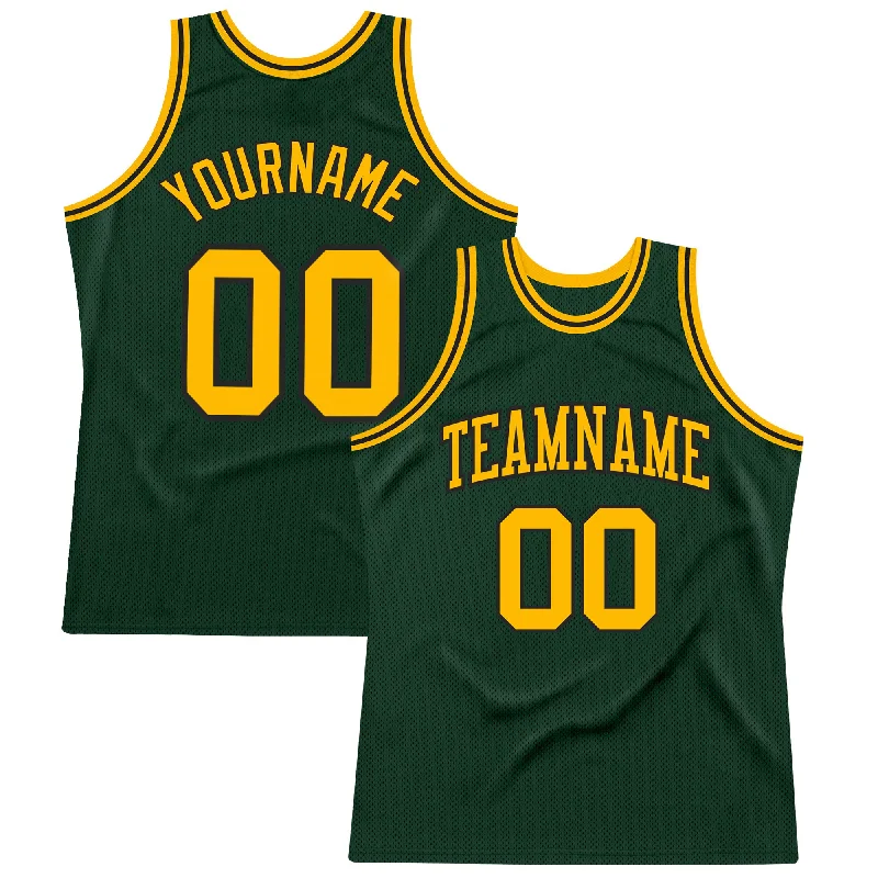 Basketball Jersey With Side Zippers-Custom Hunter Green Gold-Black Authentic Throwback Basketball Jersey