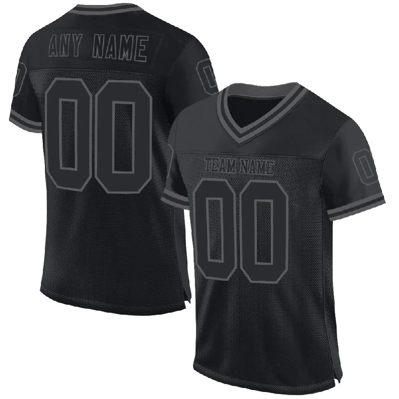 Football Jersey With Reinforced Seams-Custom Black Steel Gray Mesh Authentic Throwback Football Jersey