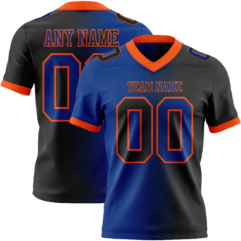 Football Jersey With Puffy Print-Custom Black Royal-Orange Mesh Authentic Gradient Fashion Football Jersey