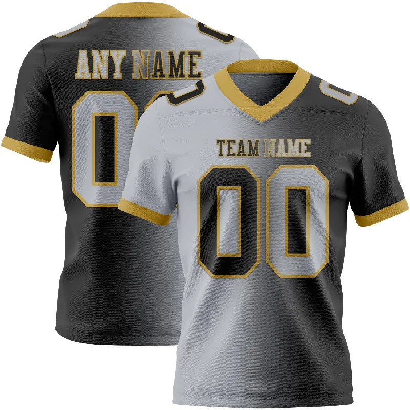 Football Jersey With Round Neck-Custom Black Gray-Old Gold Mesh Authentic Gradient Fashion Football Jersey