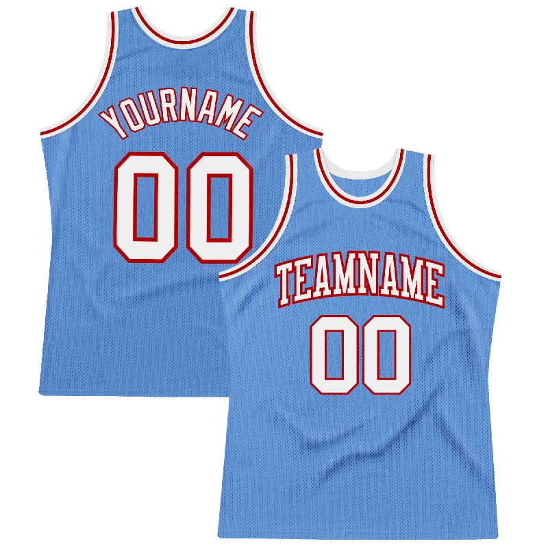 Basketball Jersey With Double Stitching-Custom Light Blue White-Red Authentic Throwback Basketball Jersey