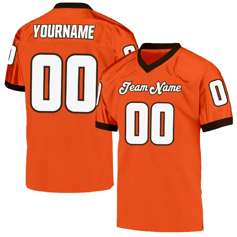 Football Jersey With Quick-Dry Material-Custom Orange White-Brown Mesh Authentic Throwback Football Jersey