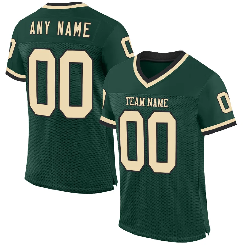 Football Jersey With Oversized Fit-Custom Green Cream-Black Mesh Authentic Throwback Football Jersey