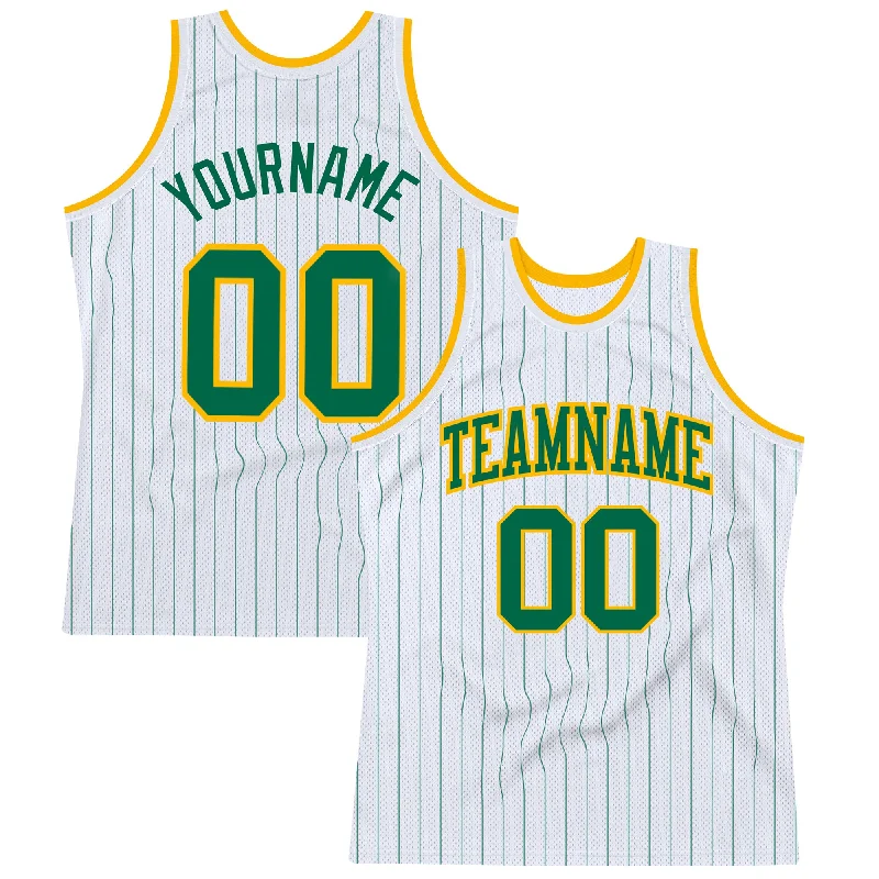 Basketball Jersey With Oversized Fit-Custom White Kelly Green Pinstripe Kelly Green-Gold Authentic Basketball Jersey