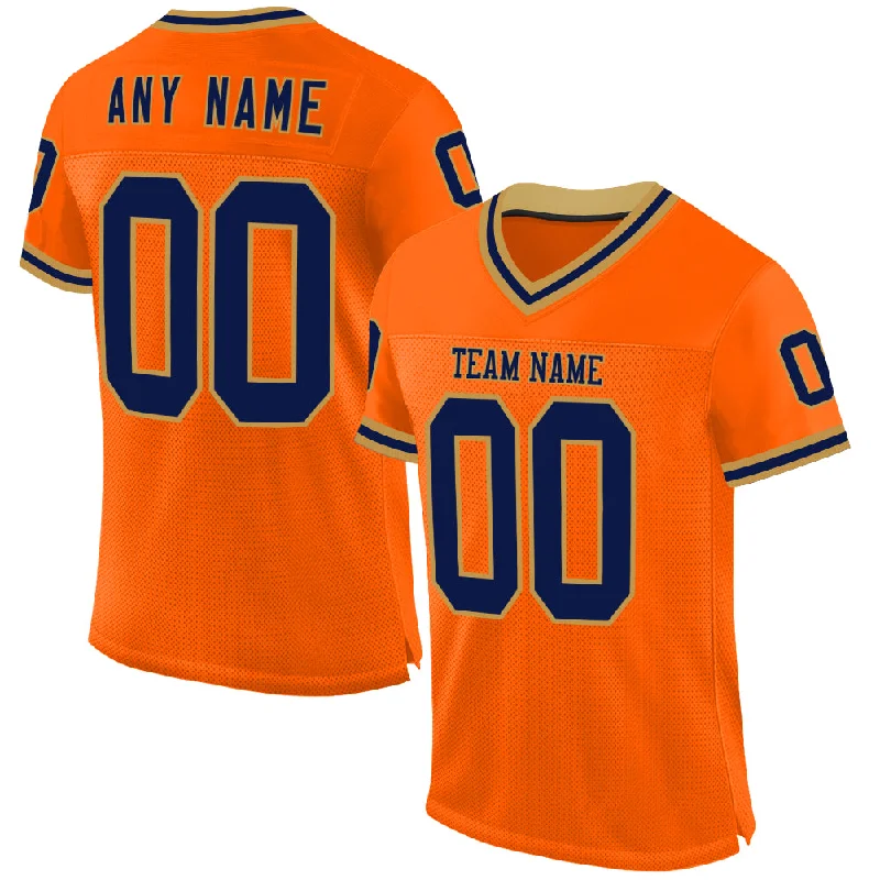 Football Jersey For Kids-Custom Orange Navy-Old Gold Mesh Authentic Throwback Football Jersey