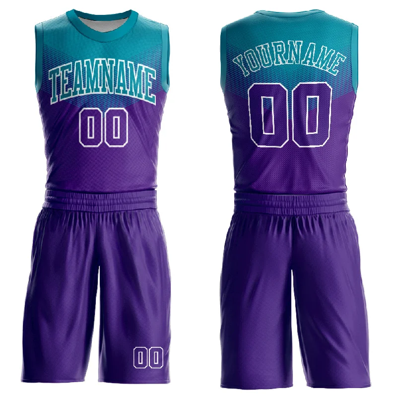 Basketball Jersey With Premium Stitching-Custom Purple Teal-White Round Neck Sublimation Basketball Suit Jersey