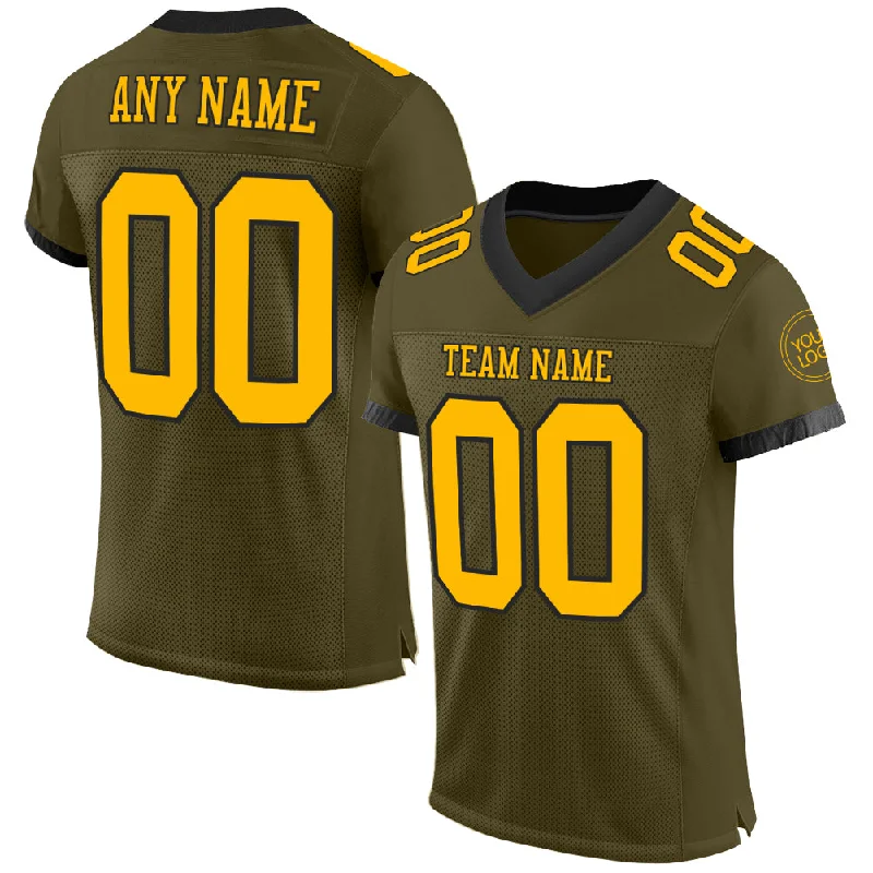 Football Jersey With Championship Edition-Custom Olive Gold-Black Mesh Authentic Salute To Service Football Jersey