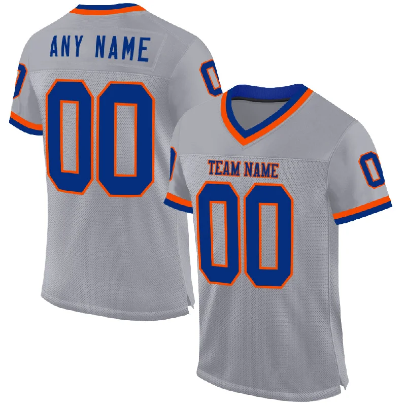 Football Jersey With Streetwear Influence-Custom Gray Royal-Orange Mesh Authentic Throwback Football Jersey