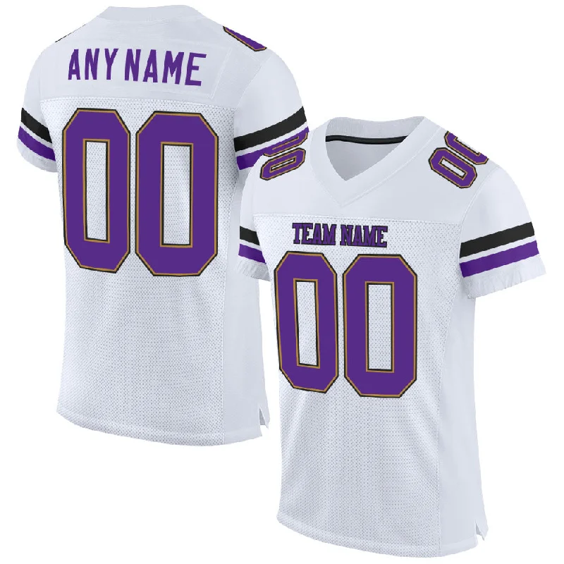 Football Jersey With Custom Number-Custom White Purple-Old Gold Mesh Authentic Football Jersey