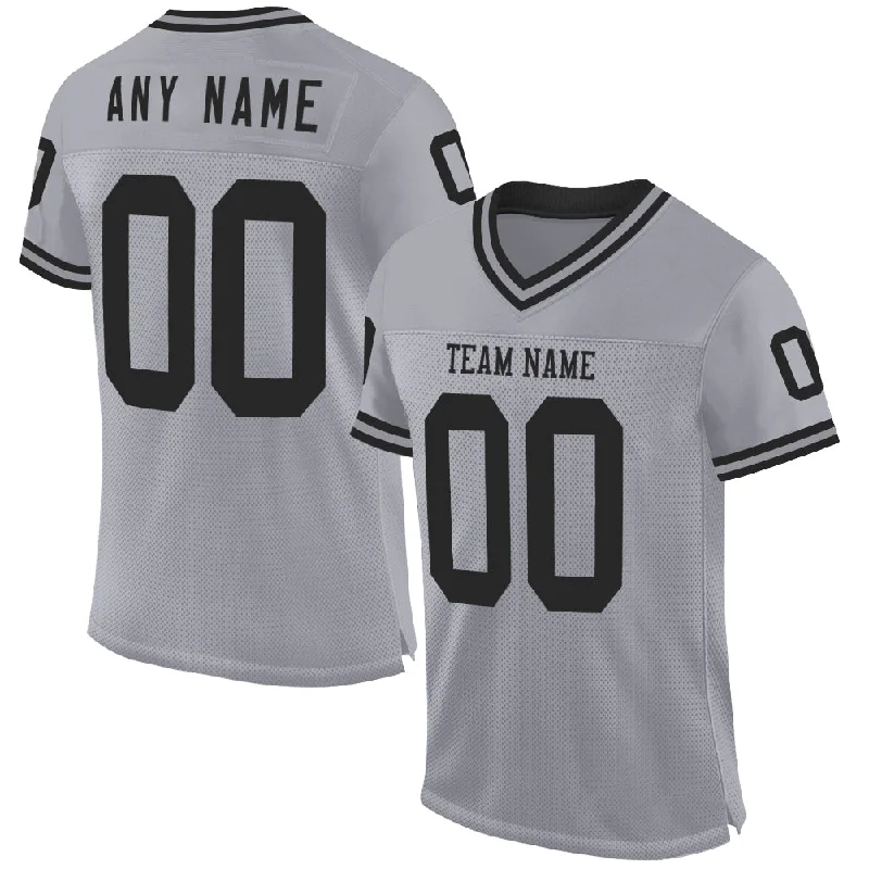 Football Jersey For Coaches-Custom Gray Black Mesh Authentic Throwback Football Jersey