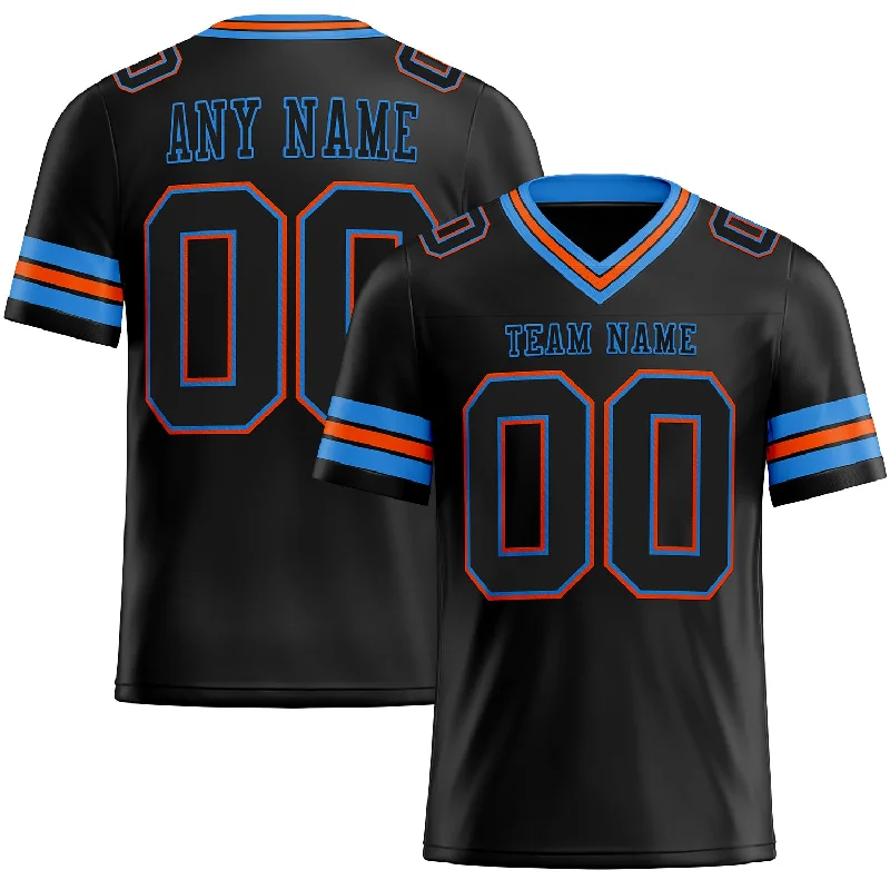 Football Jersey With Side Slits-Custom Black Powder Blue-Orange Mesh Authentic Football Jersey