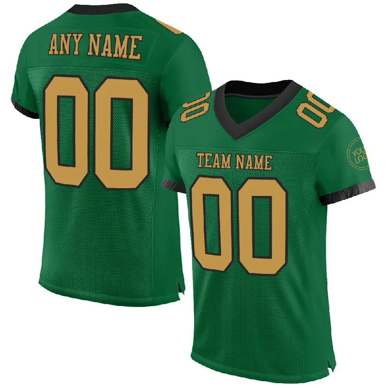 Football Jersey With Wrinkle-Free Design-Custom Kelly Green Old Gold-Black Mesh Authentic Football Jersey