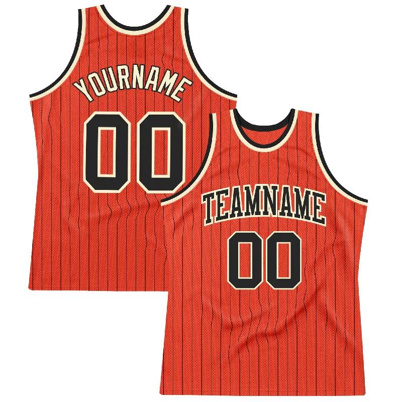 Basketball Jersey With Hip-Hop Vibe-Custom Orange Black Pinstripe Black-Cream Authentic Basketball Jersey