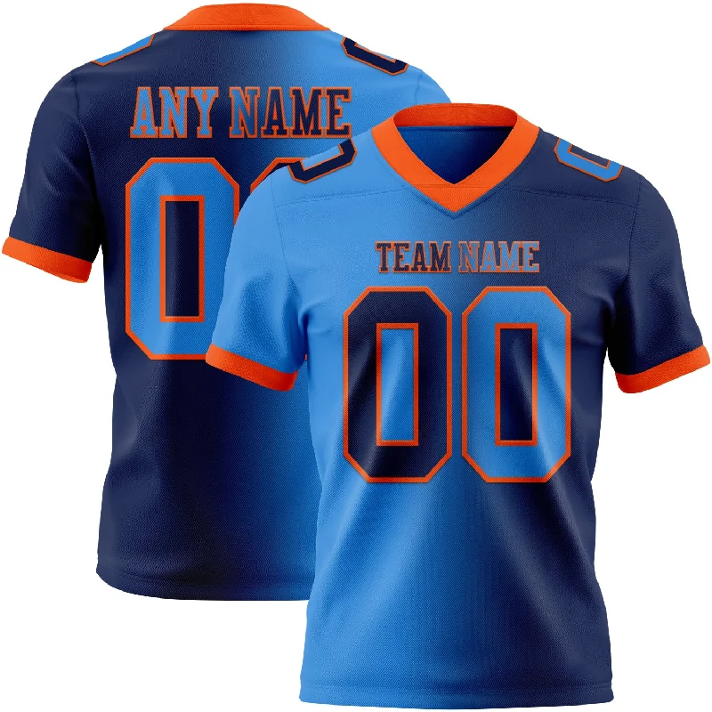 Football Jersey With Slim Fit-Custom Navy Powder Blue-Orange Mesh Authentic Gradient Fashion Football Jersey