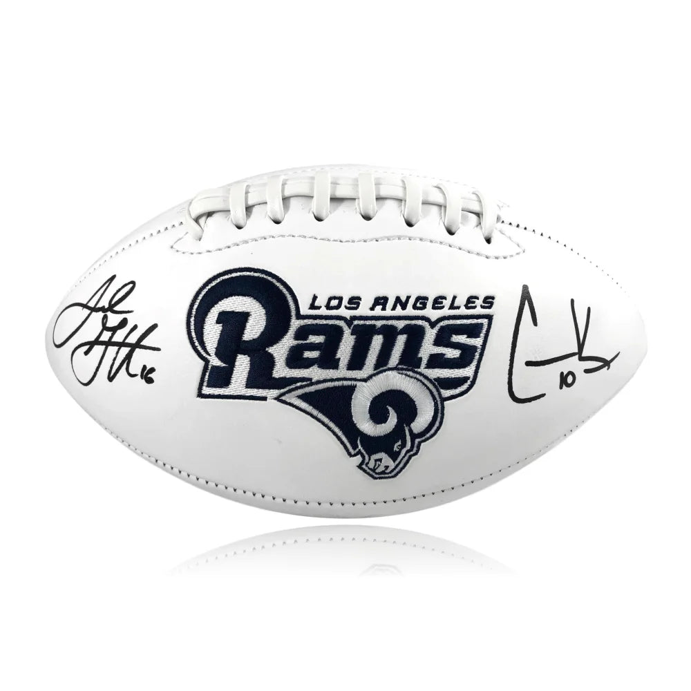 Rugby Conversion-Jared Goff / Cooper Kupp Dual Signed LA Rams White Football COA Autograph