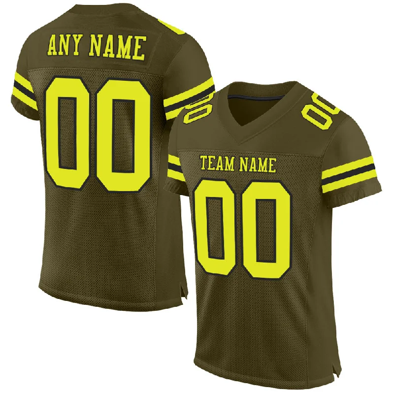 Football Jersey For Practice-Custom Olive Neon Yellow-Black Mesh Authentic Salute To Service Football Jersey