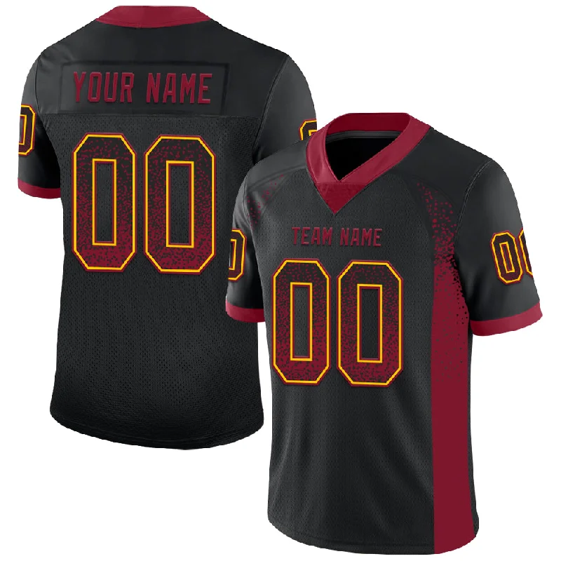 Football Jersey For Training-Custom Black Crimson-Yellow Mesh Drift Fashion Football Jersey