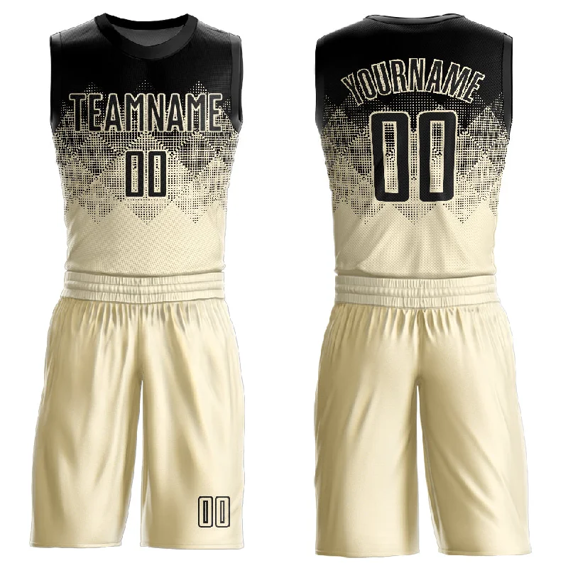 Basketball Jersey For Game Day-Custom Cream Black Round Neck Sublimation Basketball Suit Jersey