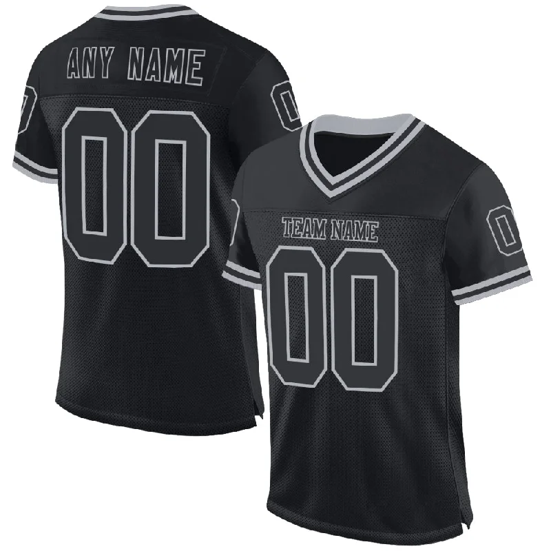 Football Jersey With Long Sleeves-Custom Black Gray Mesh Authentic Throwback Football Jersey