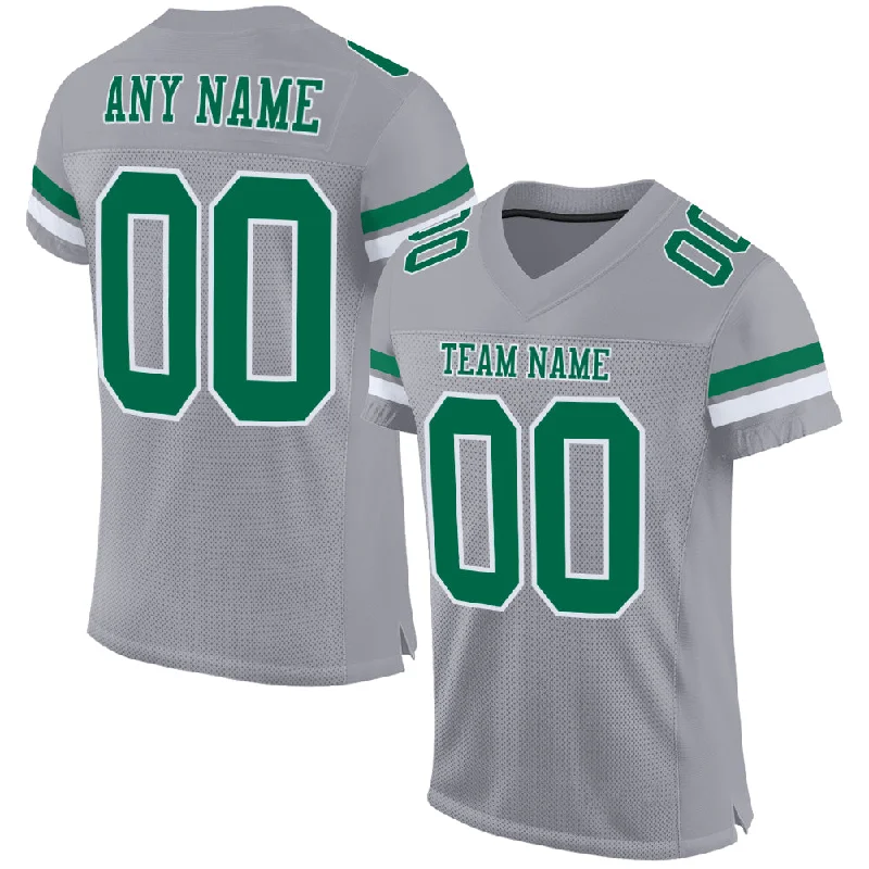 Football Jersey With Vintage Look-Custom Gray Kelly Green-White Mesh Authentic Football Jersey