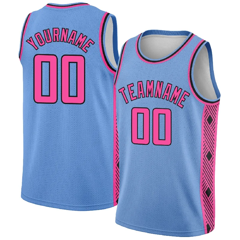 Basketball Jersey For Women-Custom Light Blue Pink-Black Side Panel Abstract Lines Authentic City Edition Basketball Jersey