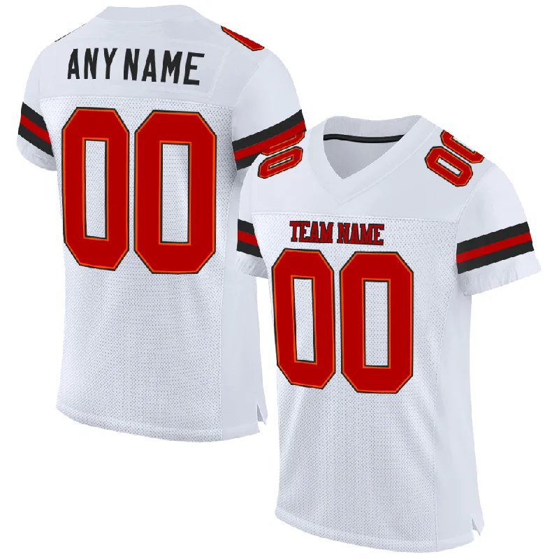 Football Jersey With Short Sleeves-Custom White Red-Black Mesh Authentic Football Jersey