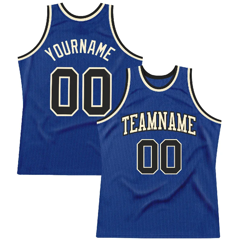 Basketball Jersey With Extra Ventilation-Custom Royal Black-Cream Authentic Throwback Basketball Jersey